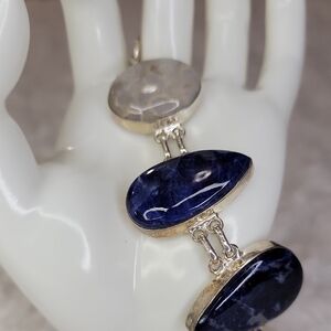 Sterling Silver Agatized Coral & Lapis Lazuli Bracelet